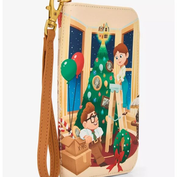 Loungefly Disney Pixar Up Wallet Carl & Ellie Christmas Tree Tech Wristlet New - Picture 4 of 4